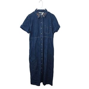 White Stag Blue Denim Embroidered Cottagecore Granola Girl Midi Dress Size Large